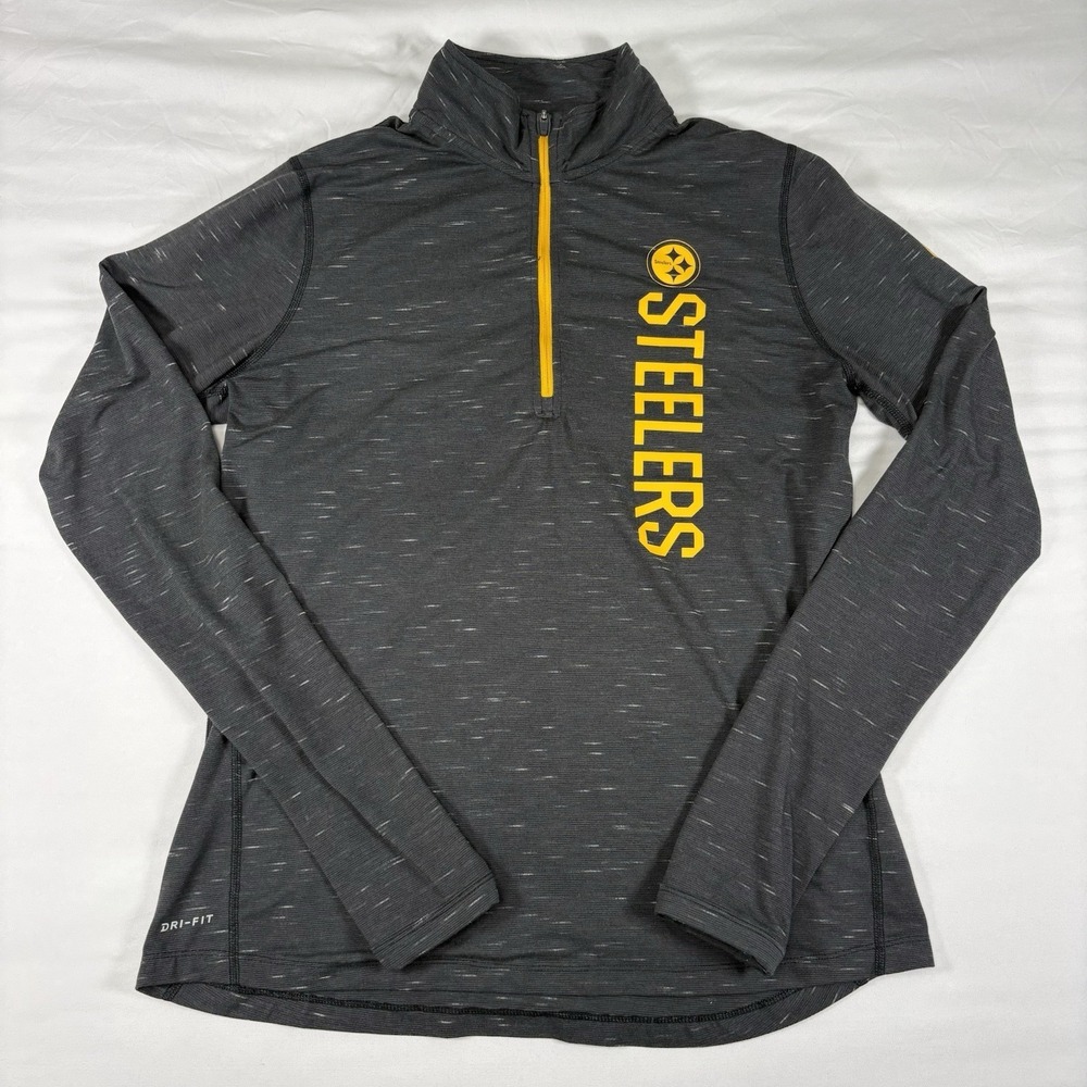 Pittsburgh Steelers Nike 1/4‎ Zip Jacket Womens L Gray Yellow Dri Fit NFL